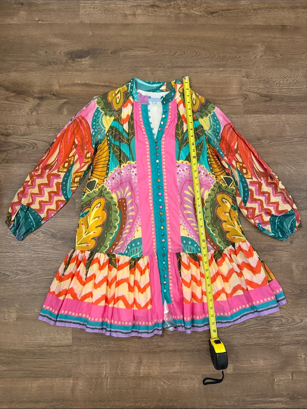 ANTONIO MELANI Multicolor Printed Midi Dress with Pink & Teal Accents